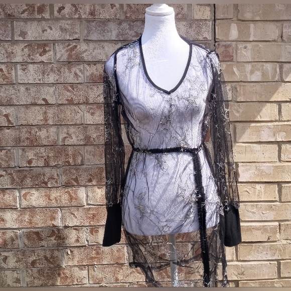 SHEIN Mesh Sheer Embellished Star Black Swim Cover-up Women Size Medium - Picture 2 of 12